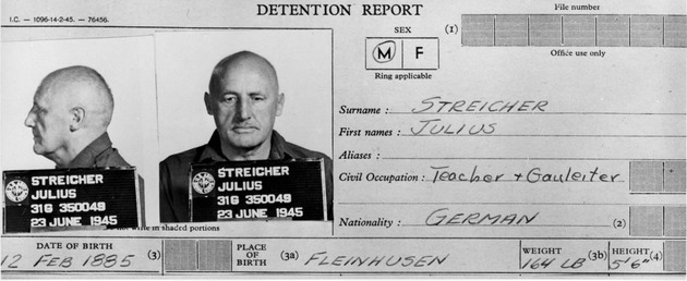 Streichers Gefängnis-Karteikarte als Kriegsverbrecher