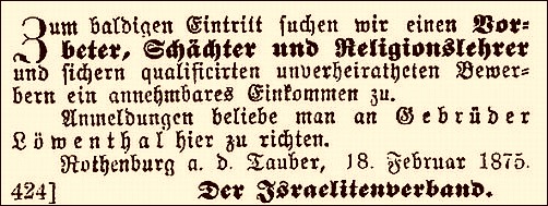 Jüdischer Gemeinde-Anzeiger vom 3. März 1875