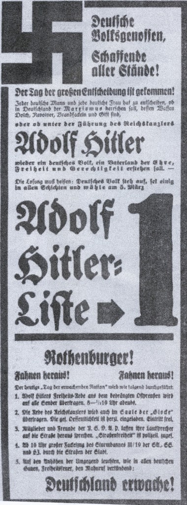 Wahlaufruf der NSDAP im "Fränkischen Anzeiger" 1933