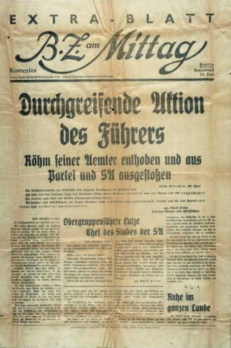 Extra-Blatt der Berliner Zeitung über die Mordtat (1934)